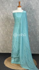 VISCOSE ORGANZA CHIKANKARI SALWAR SUIT - AQUA BLUE
