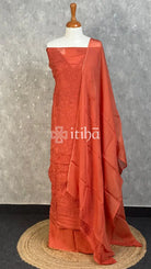VISCOSE ORGANZA CHIKANKARI SALWAR SUIT - BURNT ORANGE
