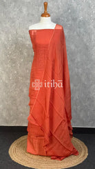 VISCOSE ORGANZA CHIKANKARI SALWAR SUIT - BURNT ORANGE