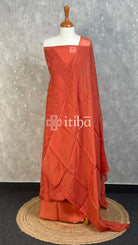 VISCOSE ORGANZA CHIKANKARI SALWAR SUIT - BURNT ORANGE