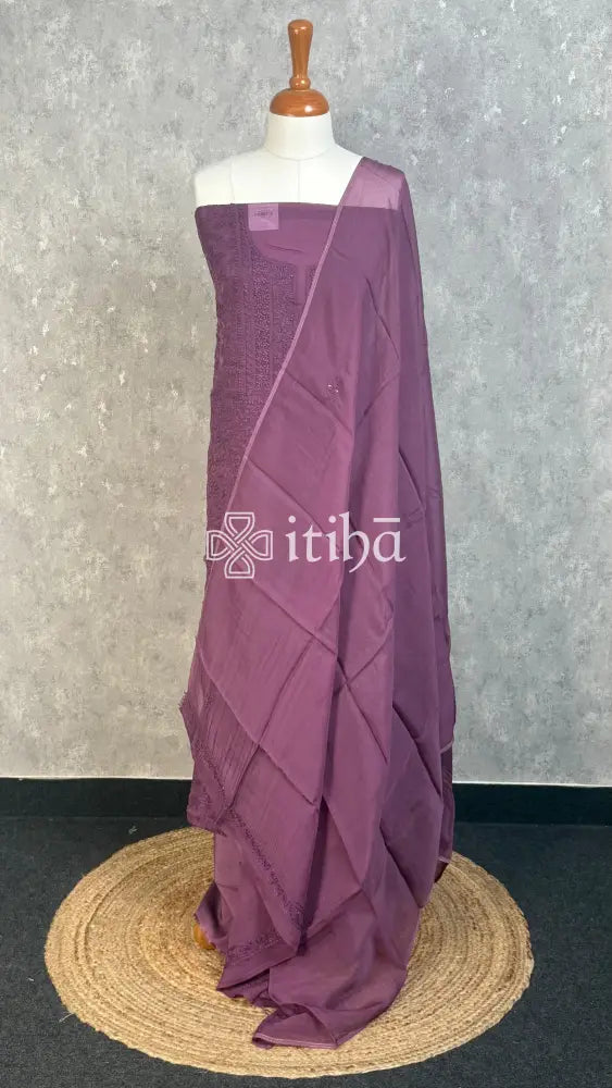 VISCOSE ORGANZA CHIKANKARI SALWAR SUIT - dusty mauve
