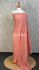 VISCOSE ORGANZA CHIKANKARI SALWAR SUIT - DUSTY PEACH