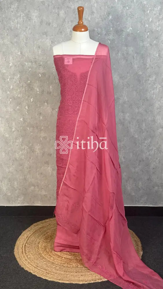 VISCOSE ORGANZA CHIKANKARI SALWAR SUIT - dusty rose