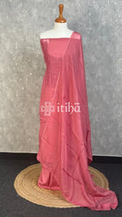 VISCOSE ORGANZA CHIKANKARI SALWAR SUIT - DUSTY ROSE PINK