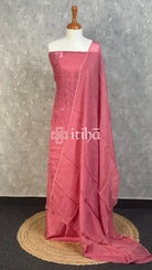 VISCOSE ORGANZA CHIKANKARI SALWAR SUIT - DUSTY ROSE PINK