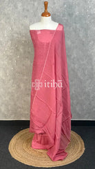 VISCOSE ORGANZA CHIKANKARI SALWAR SUIT - DUSTY ROSE PINK