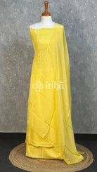 VISCOSE ORGANZA CHIKANKARI SALWAR SUIT - lemon yellow