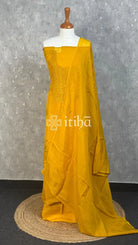 VISCOSE ORGANZA CHIKANKARI SALWAR SUIT - mustard yellow