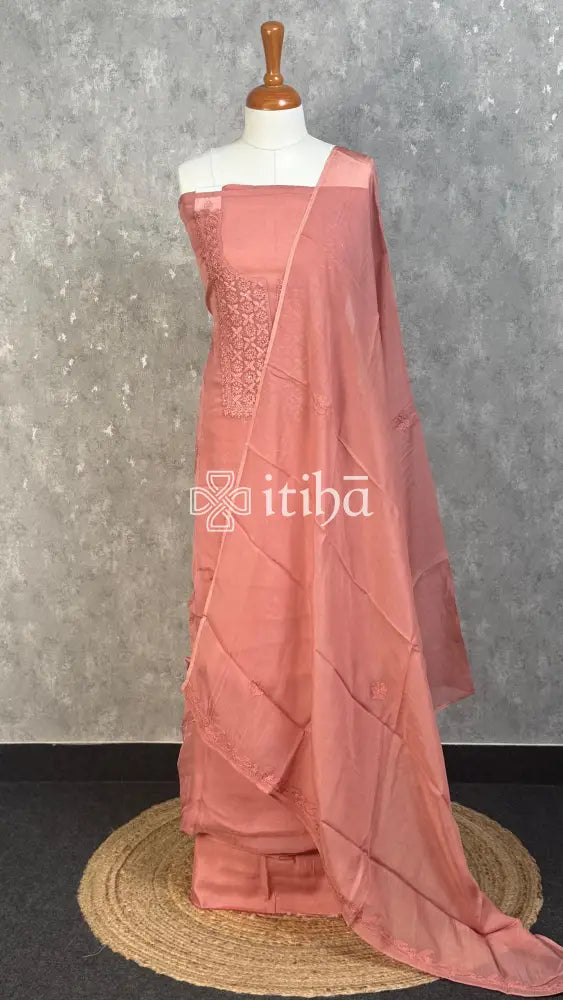 VISCOSE ORGANZA CHIKANKARI SALWAR SUIT - MUTED PEACH