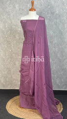 VISCOSE ORGANZA CHIKANKARI SALWAR SUIT - muted plum