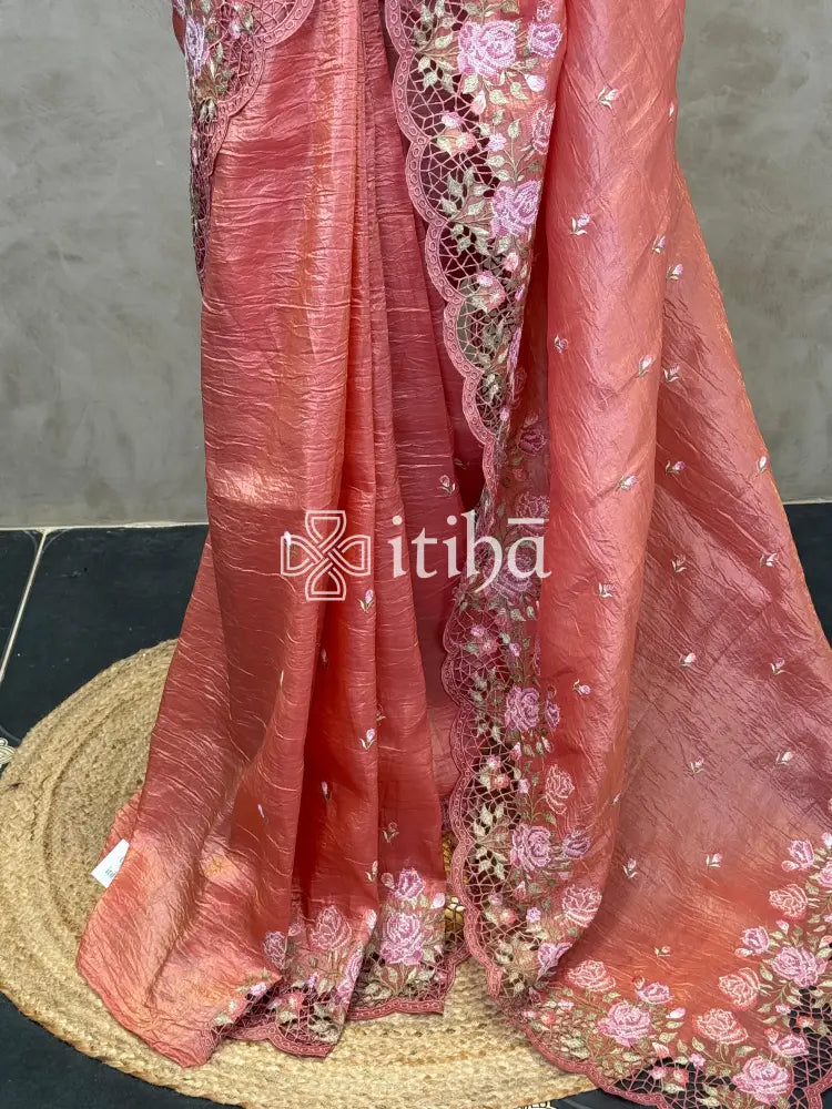 VISCOSE ORGANZA CUTWORK EMBROIDERY SAREE