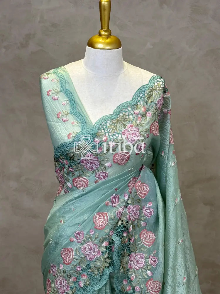 VISCOSE ORGANZA CUTWORK EMBROIDERY SAREE
