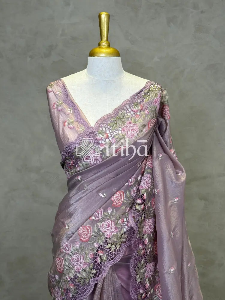 VISCOSE ORGANZA CUTWORK EMBROIDERY SAREE