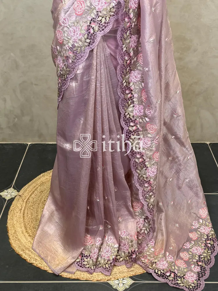 VISCOSE ORGANZA CUTWORK EMBROIDERY SAREE