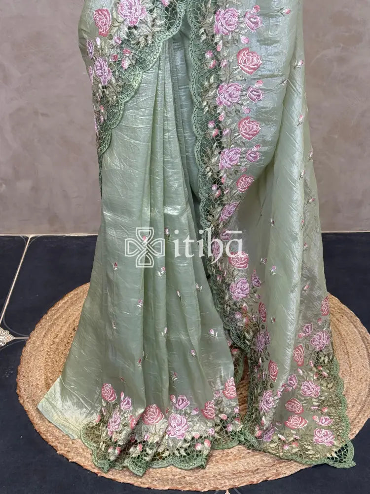 VISCOSE ORGANZA CUTWORK EMBROIDERY SAREE