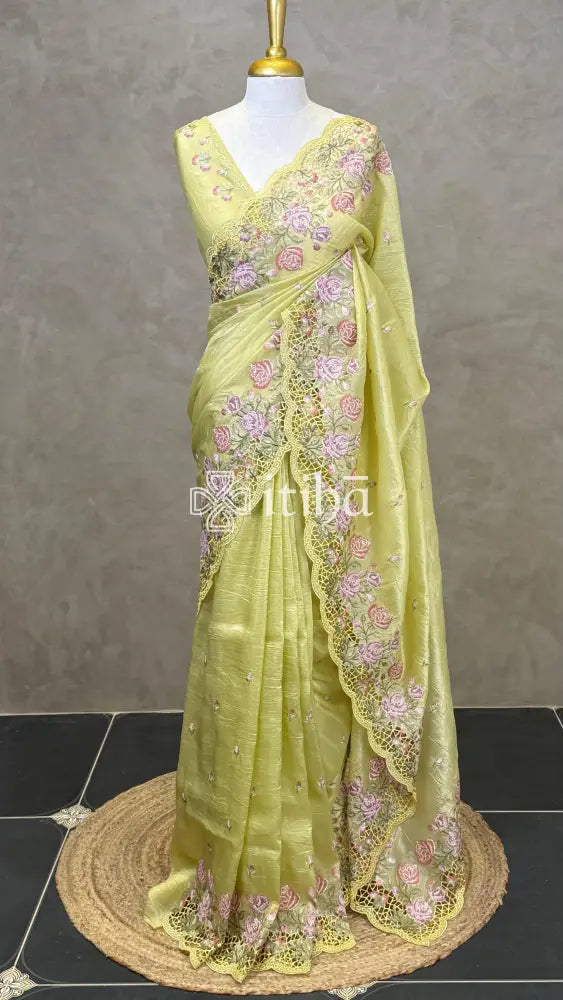 VISCOSE ORGANZA CUTWORK EMBROIDERY SAREE