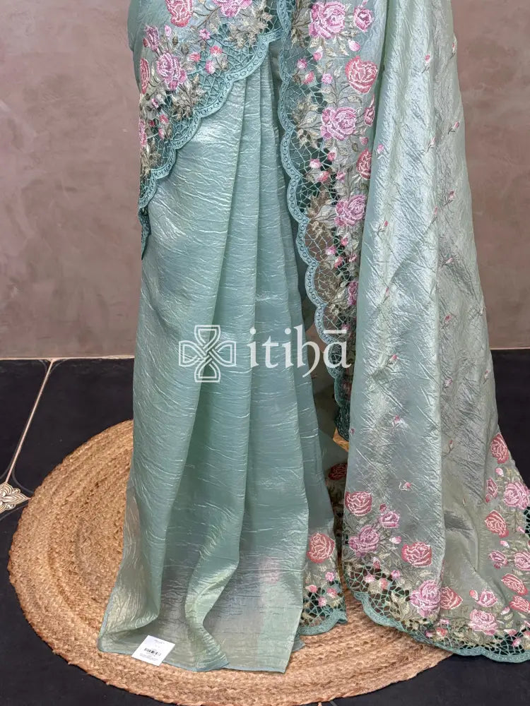 VISCOSE ORGANZA CUTWORK EMBROIDERY SAREE