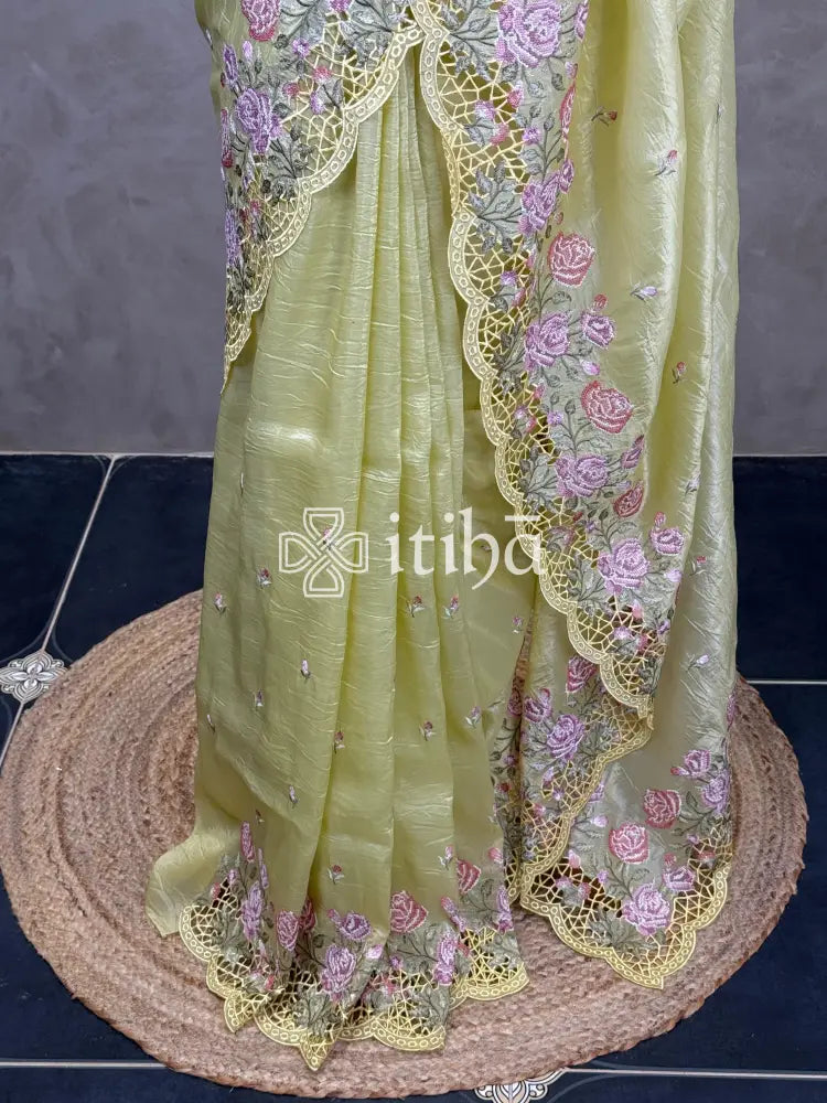 VISCOSE ORGANZA CUTWORK EMBROIDERY SAREE