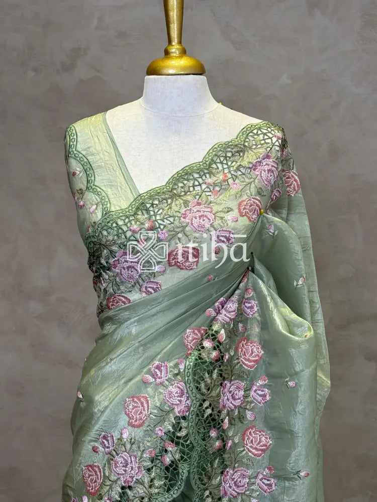 VISCOSE ORGANZA CUTWORK EMBROIDERY SAREE