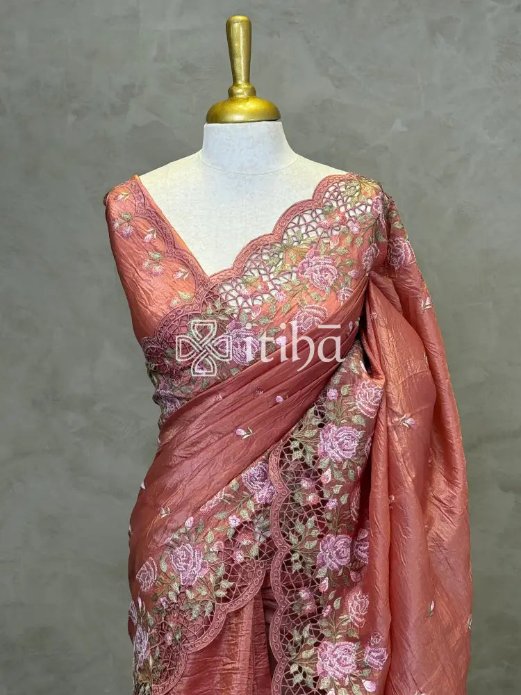 VISCOSE ORGANZA CUTWORK EMBROIDERY SAREE