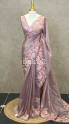 VISCOSE ORGANZA CUTWORK EMBROIDERY SAREE - DUSTY PURPLE