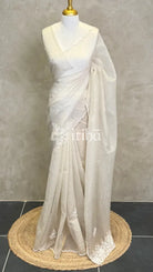 VISCOSE ORGANZA EMBROIDERY DESIGNER SAREE - OFF WHITE