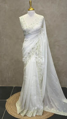VISCOSE ORGANZA EMBROIDERY SAREE - LIGHT GREEN