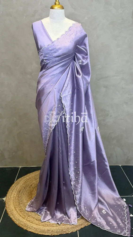 VISCOSE ORGANZA HAND EMBROIDERY SAREE - LAVENDER