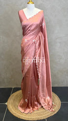 VISCOSE ORGANZA HAND EMBROIDERY SAREE - PASTEL PEACH