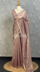 VISCOSE ORGANZA HANDWORK DESIGNER SAREE - dusty mauve