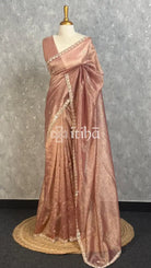 VISCOSE ORGANZA HANDWORK DESIGNER SAREE - Rose gold