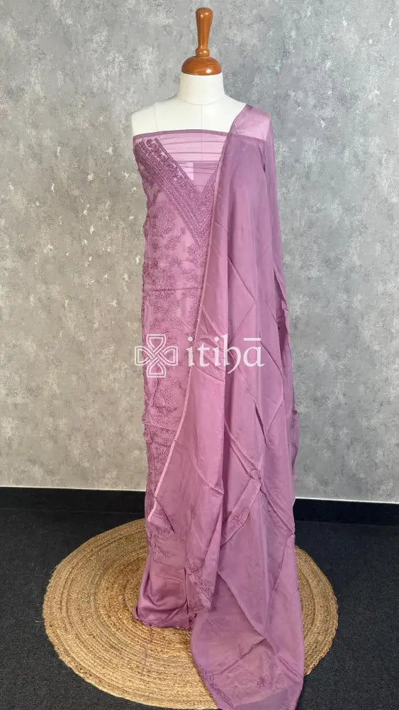 VISCOSE ORGANZA SALWAR SUIT - DUSTY ROSE PINK