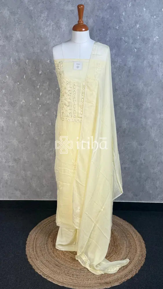 VISCOSE ORGANZA SALWAR SUIT - lemon yellow