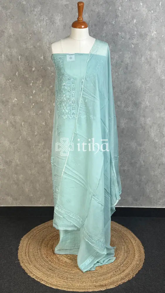 VISCOSE ORGANZA SALWAR SUIT - light blue