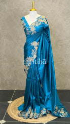 VISCOSE ORGANZAEMBROIDERY SAREE - PEACOCK BLUE