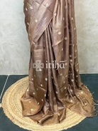 ZARI CHECKS TUSSAR EMBROIDERY SAREE - Brown