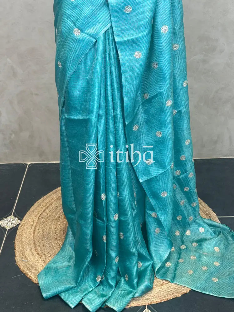 ZARI CHECKS TUSSAR EMBROIDERY SAREE