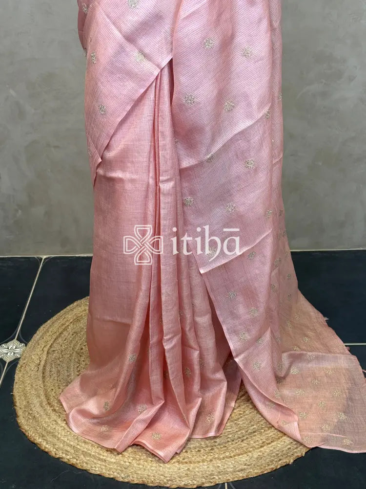 ZARI CHECKS TUSSAR EMBROIDERY SAREE