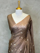 ZARI CHECKS TUSSAR EMBROIDERY SAREE - Brown