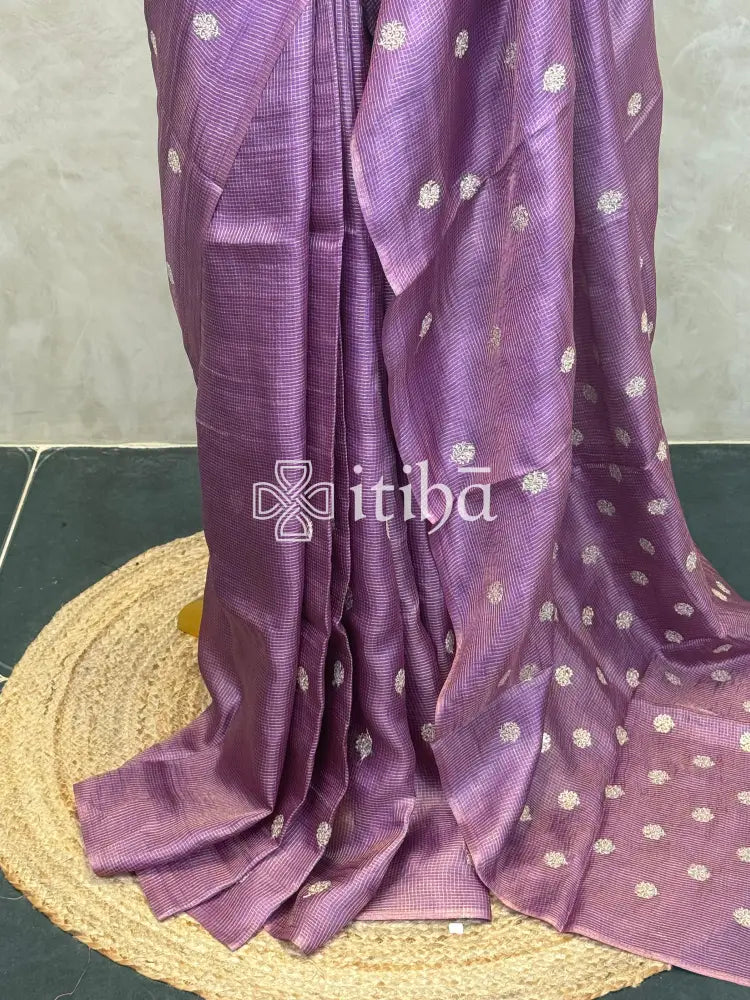 ZARI CHECKS TUSSAR EMBROIDERY SAREE