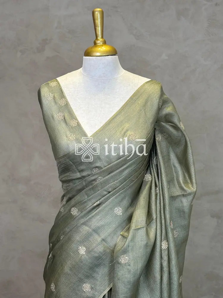 ZARI CHECKS TUSSAR EMBROIDERY SAREE