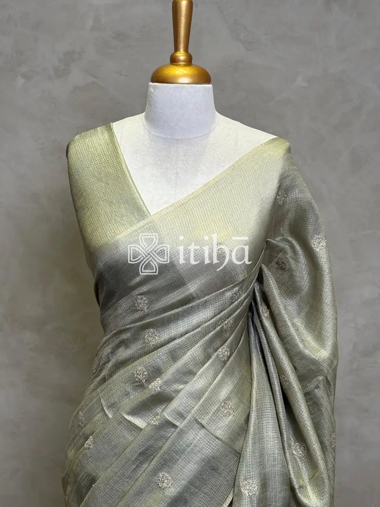 ZARI CHECKS TUSSAR EMBROIDERY SAREE