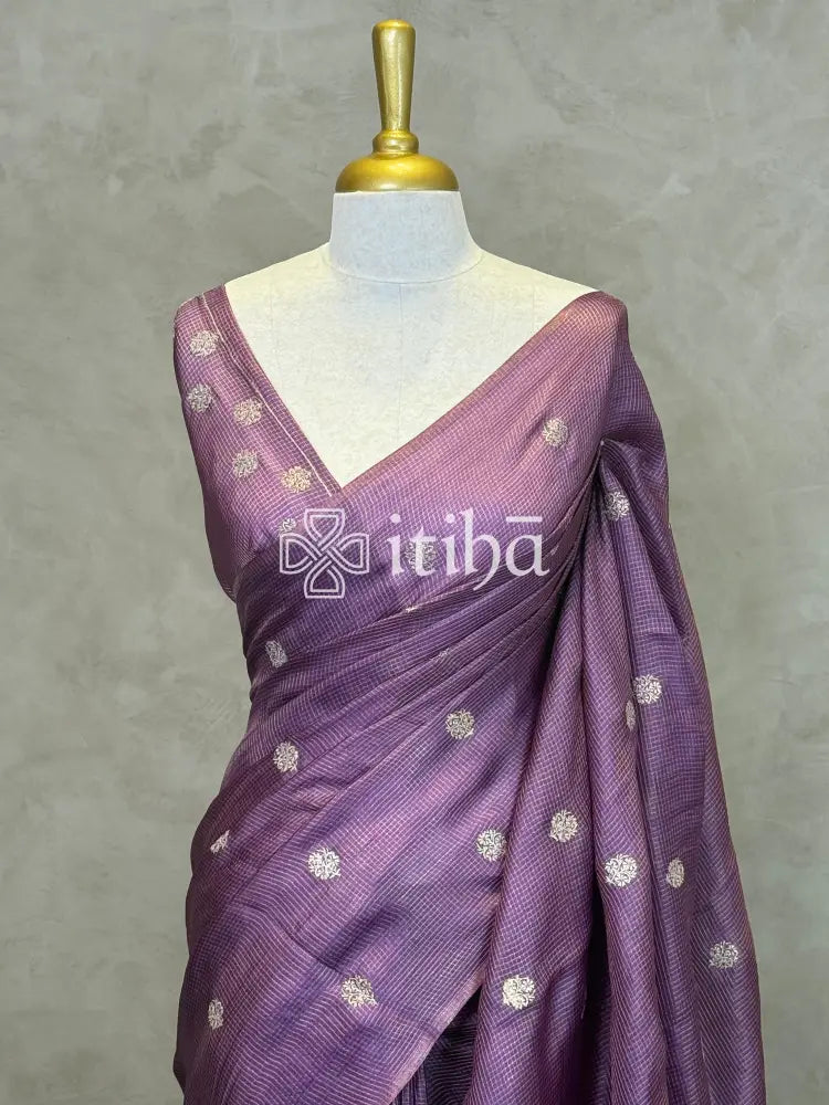 ZARI CHECKS TUSSAR EMBROIDERY SAREE