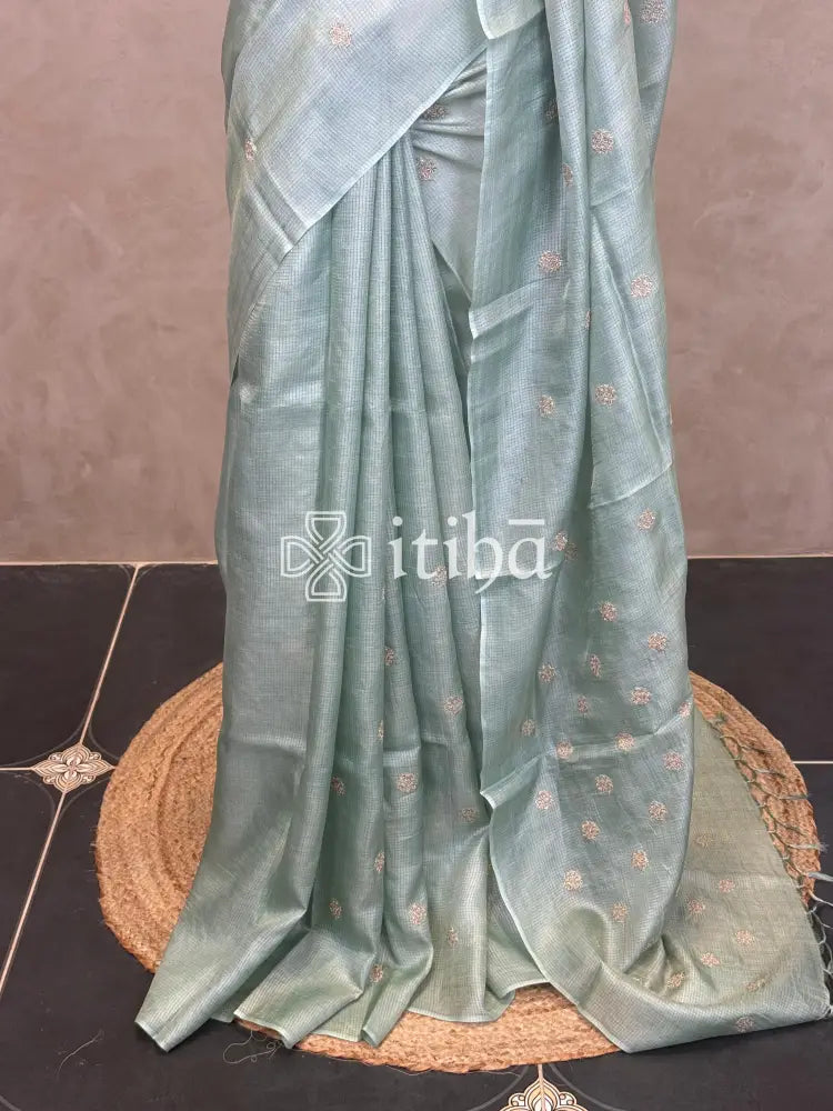 ZARI CHECKS TUSSAR EMBROIDERY SAREE
