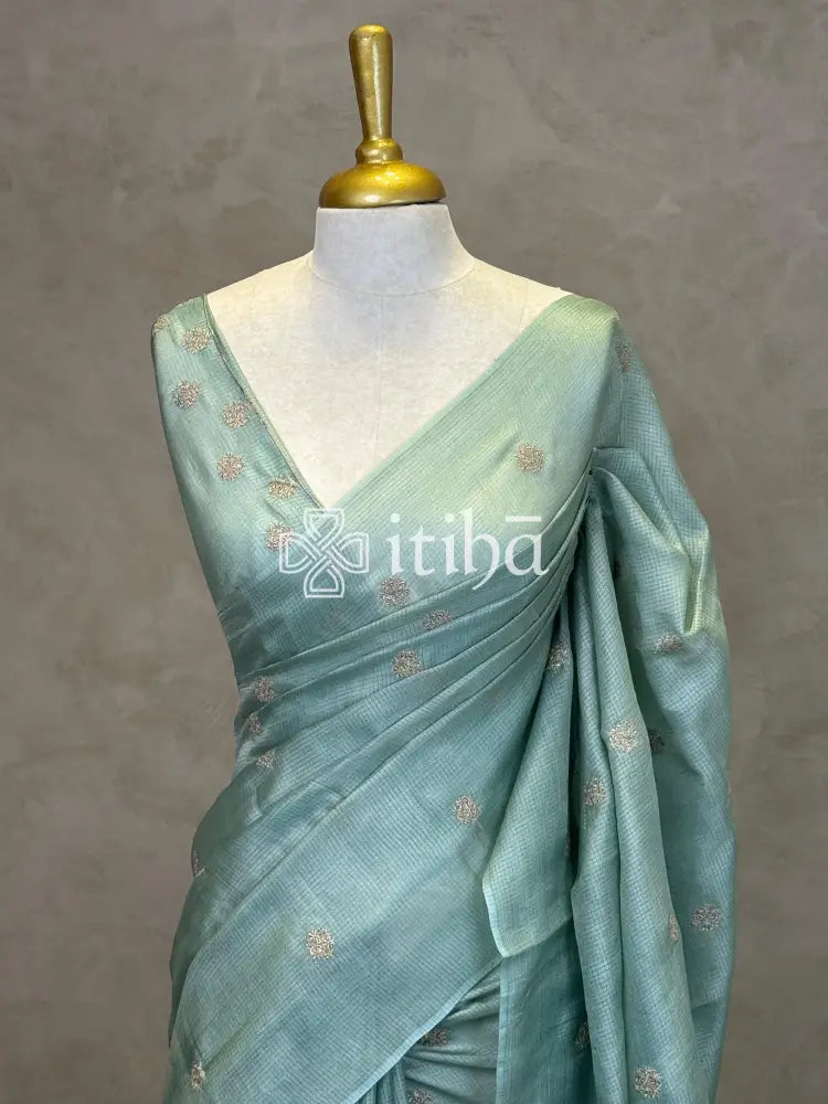 ZARI CHECKS TUSSAR EMBROIDERY SAREE