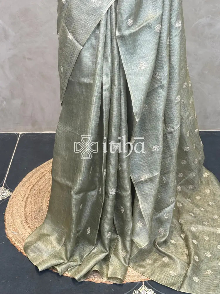 ZARI CHECKS TUSSAR EMBROIDERY SAREE