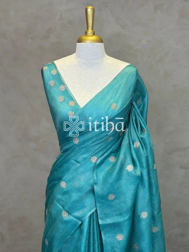 ZARI CHECKS TUSSAR EMBROIDERY SAREE