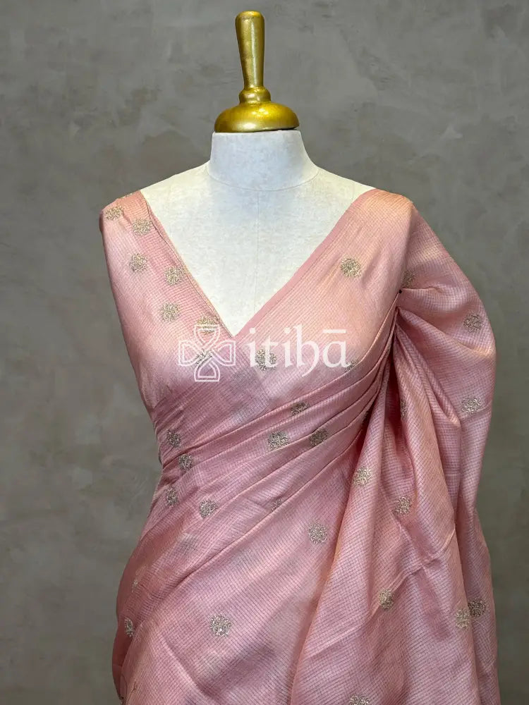 ZARI CHECKS TUSSAR EMBROIDERY SAREE