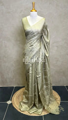 ZARI CHECKS TUSSAR EMBROIDERY SAREE - DUSTY OLIVE GREEN