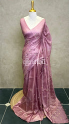 ZARI CHECKS TUSSAR EMBROIDERY SAREE - ONION PINK